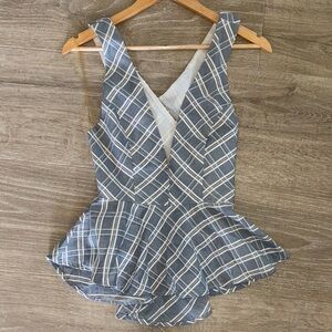 Gray Plaid Peplum Top